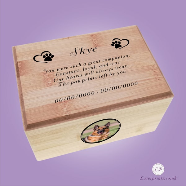 Pet Dog or Cat Photo Urn Wooden Bamboo Casket Cremation Ashes Box - Ver 6