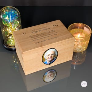 Handmade Personalised Urn for Ashes | Engraved Human Ashes Keepsake with Photo