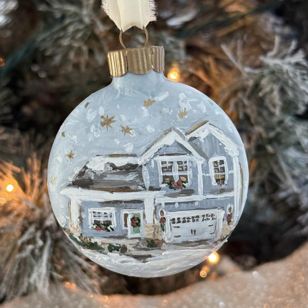 Custom House Portrait Ornament – Hand Painted Watercolor Home Keepsake ...
