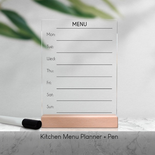 Planificateur de menu de cuisine en acrylique | Stand de menu hebdomadaire | Organisation de la cuisine