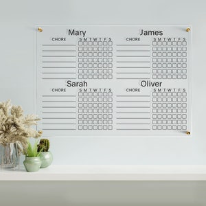 Personalized Acrylic Chore Chart | Chore Chart For 4 People | Dry Erase Board