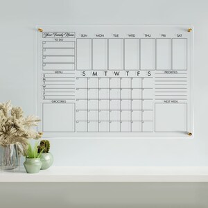 Maandkalender van acryl | Gepersonaliseerde kalender voor aan de muur | Gezinsplanner 2025 | Droog uitwisbaar bord met kanttekeningen | In de uitverkoop