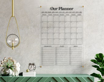 Custom Acrylic Monthly Calendar | Personalized Calendar For Wall | Family Planner 2023 | Vertical Dry Erase Board With Side Notes