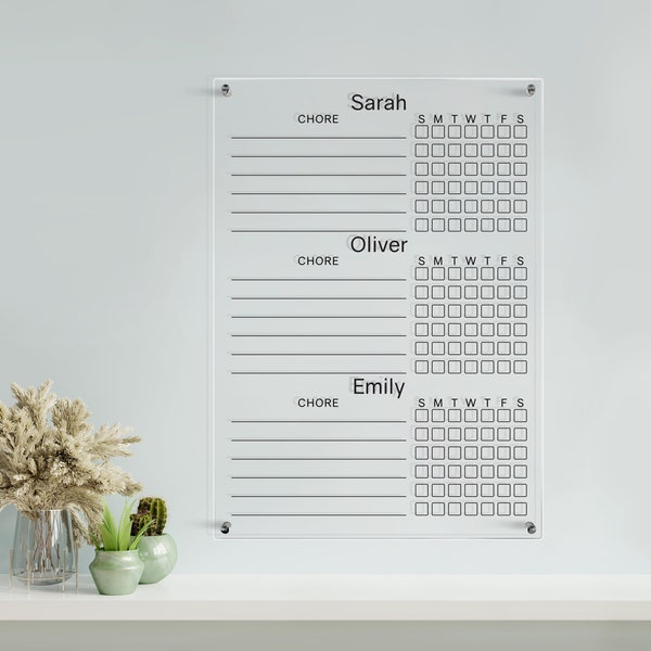 Personalized Acrylic Chore Chart | Chore Chart For 3 People | Dry Erase Board