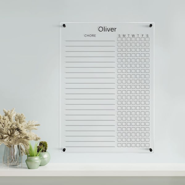 Personalisierte Acryl Chore Chart | Job-Chart für Kinder | Trocken abwischbare Tafel