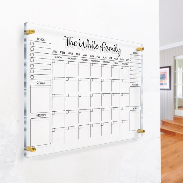 Acryl familiekalender | Aanpasbare kalender voor aan de muur | Maandkalender 2023 | Droog wissen bord | Familieplanner in de uitverkoop