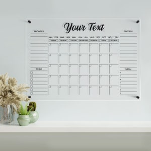 Acrylic Monthly Calendar | Personalized Calendar For Wall | Customizable Family Planner 2025 | Dry Erase Board With Side Notes