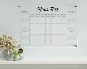 Acrylic Monthly Calendar | Personalized Calendar For Wall | Customizable Family Planner 2026 | Dry Erase Board With Side Notes