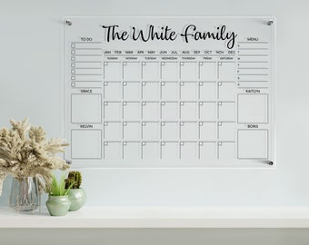 Anpassbarer Familienkalender | Personalisierter Acryl-Kalender | Familienplaner 2023 mit Marker| Trocken abwischbarer Planer | Reduziert
