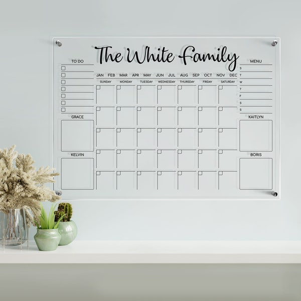 Customizable Family Calendar | Personalized Acrylic Calendar | Family Planner 2023  With Marker| Dry Erase Planner | On Sale