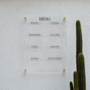 Menü-Planer | Küchenbrett aus Acryl | Wochenkalender | Acryl Housewarming Geschenk | Küchenplaner