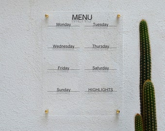 Menu Planner | Acrylic Kitchen Board | Weekly Calendar | Acrylic Housewarming Gift | Kitchen Planner