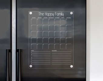 Magnetic Acrylic Calendar | Personalized Acrylic Kitchen Board | Custom Calendar For Fridge  | Family Planner 2026 | Dry Erase Board