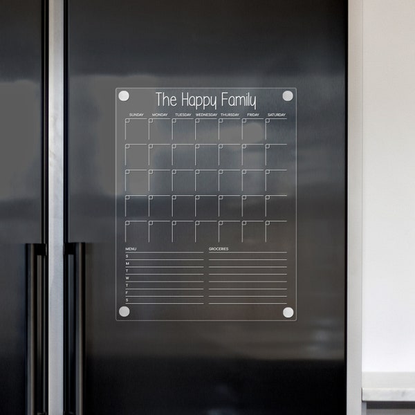 Calendrier magnétique en acrylique | Planche de cuisine en acrylique personnalisée | Calendrier personnalisé pour les | réfrigérateurs Planificateur de famille 2023 | Tableau effaçable à sec