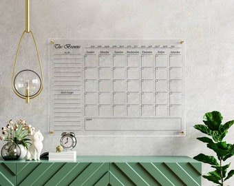 Personalized Acrylic Monthly Calendar | Family Planner 2023 | Dry Erase Board With Side Notes