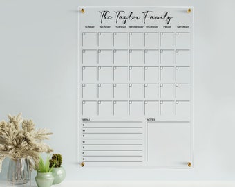 Personalisierbarer Acryl-Monatskalender | Personalisierter Kalender für die Wand | Familienplaner 2023 | Trocken abwischbares Brett | Blumen