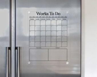 Magnetic Acrylic Calendar | Personalized Acrylic Kitchen Board | Custom Calendar For Fridge  | Family Planner 2026 | Dry Erase Board