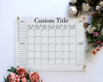 Customizable Family Calendar For 2 People | Personalized Acrylic Calendar | Family Planner 2026 | Dry Erase Board With Side Notes