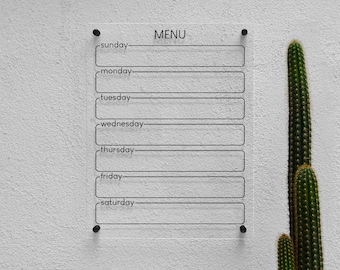 Kitchen Menu Planner | Acrylic Kitchen Board | Weekly Calendar | Acrylic Housewarming Gift
