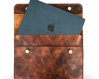 Genuine Leather MacBook Pro/Air 13-14 Inch Case, Handcrafted Calfskin Sleeve