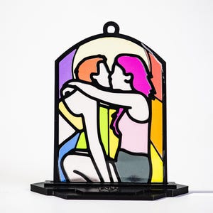 Queer Kiss - Lesbian Resin Stained Glass Style Design image 1