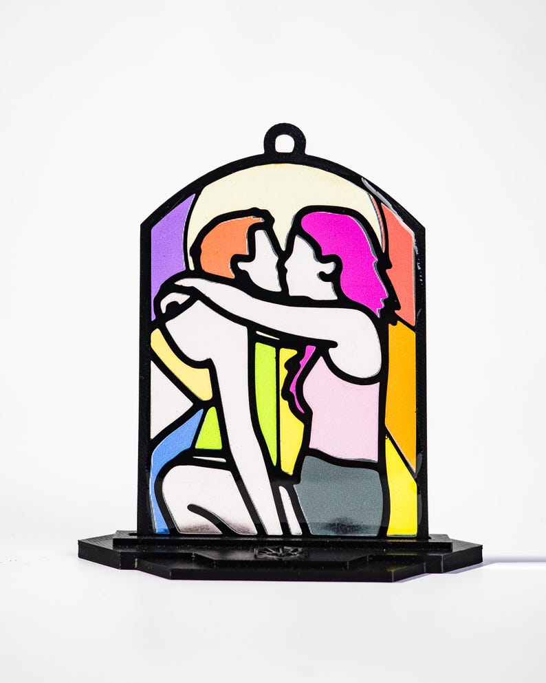 Queer Kiss - Lesbian Resin Stained Glass Style Design image 1
