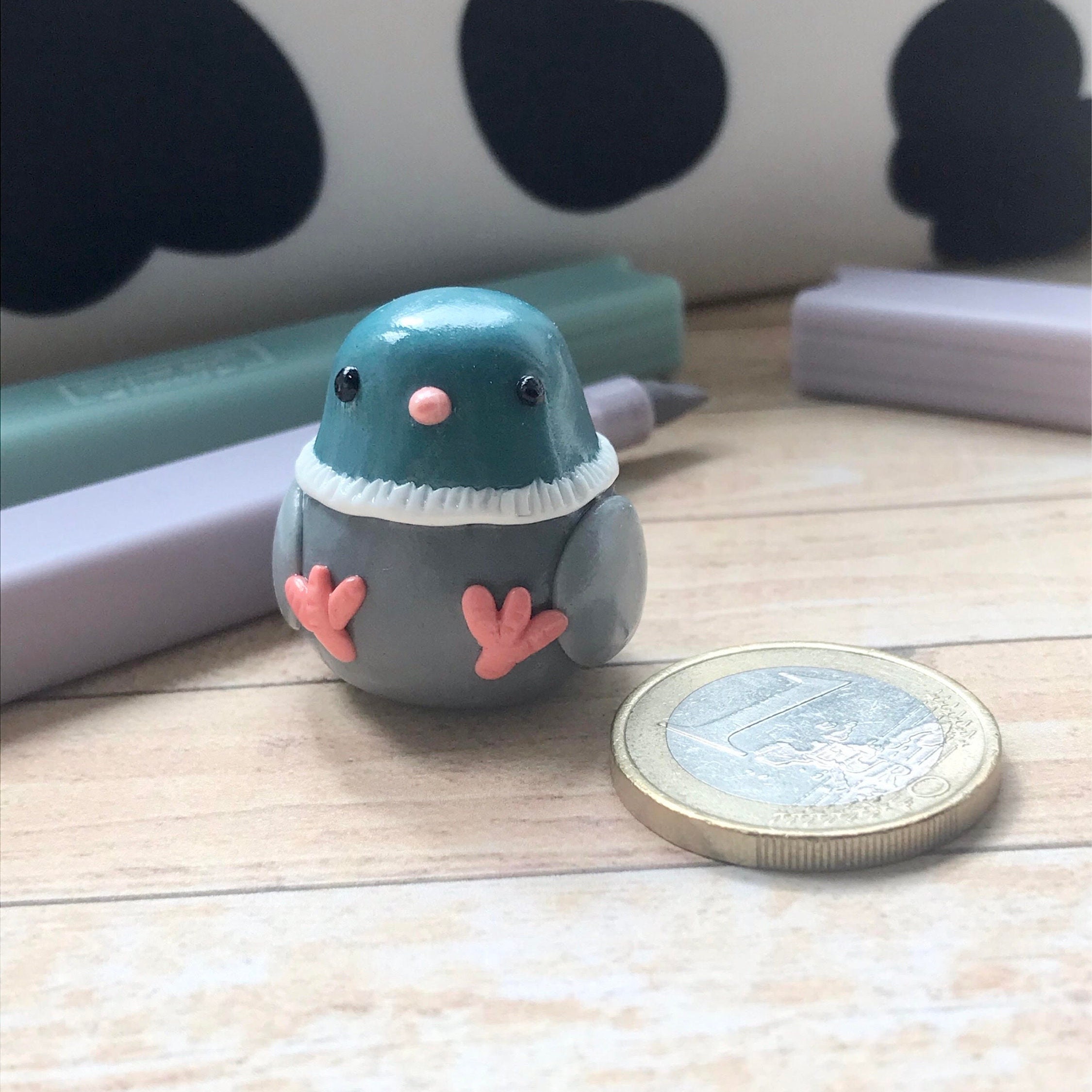 Handmade Polymer Clay Pigeon Desk Friend Sculpture/polymer Clay  Sculpture/small Polymer Clay Figurine/clay Sculpture/desk Pet/worry Buddy 