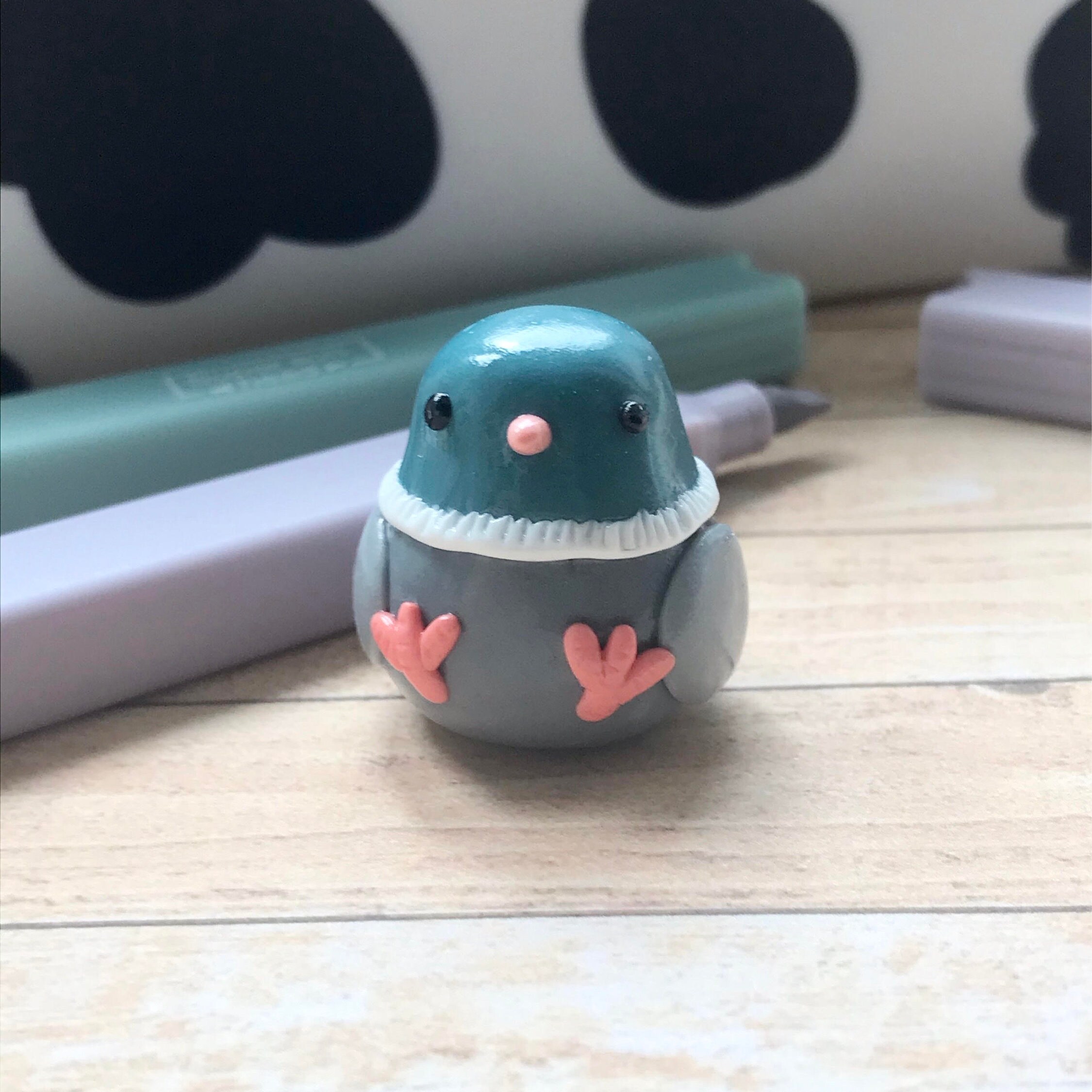 Handmade Polymer Clay Pigeon Desk Friend Sculpture/polymer Clay  Sculpture/small Polymer Clay Figurine/clay Sculpture/desk Pet/worry Buddy 