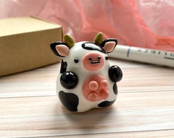 Handmade Polymer cow desk friend sculpture art polymer clay sculpture home decor gift for friend birthday gift cute miniature stardew valley