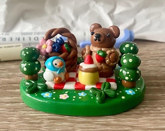 Handgemaakte polymeerklei beer eend bureau vriend sculptuur kunst polymeerklei sculptuur interieur cadeau voor vriend verjaardagscadeau miniatuur dieren