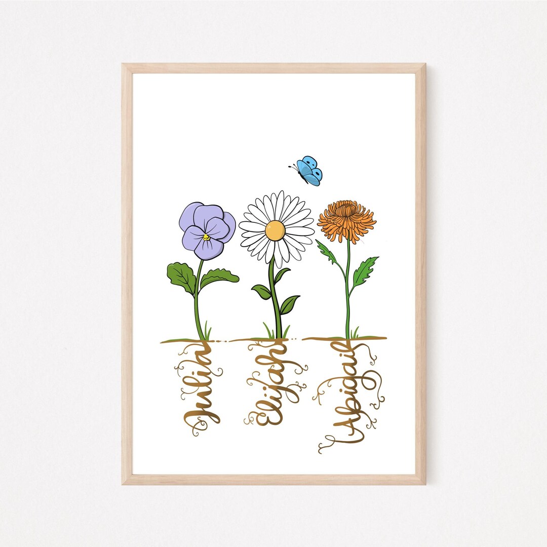 Custom Birth Flower Wall Art Grandma Garden Personalized Gift Birth Month Flower New Mom Gift