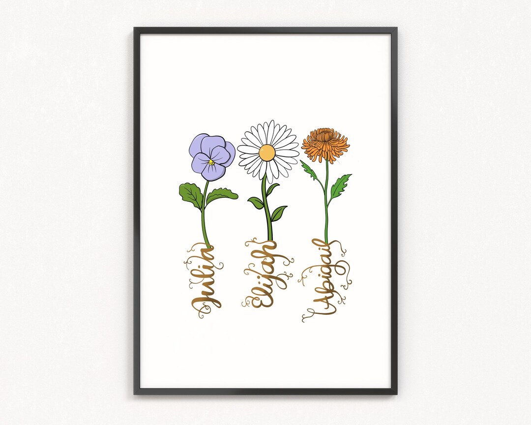 Custom Birth Flower Wall Art Grandma Garden Personalized Gift Birth Month Flower New Mom Gift