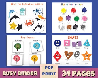 Busy Book Montessori Printable - Quiet Binder Toddlers Learning - Preschool Kindergarten Activity Books