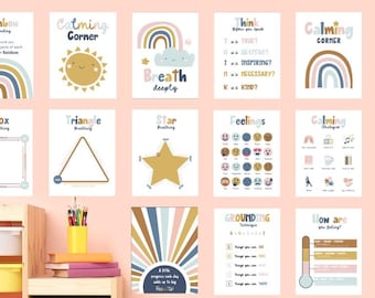 Láminas para el rincón de la calma, tabla de emociones, decoración para el aula Montessori (descarga digital)