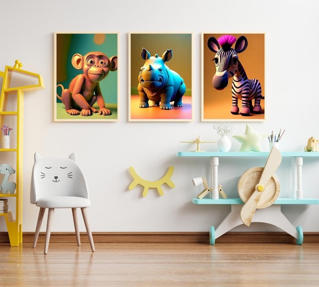 Jungle Animal Wall Art AI Art Printable Nursery Decor Playroom Decor