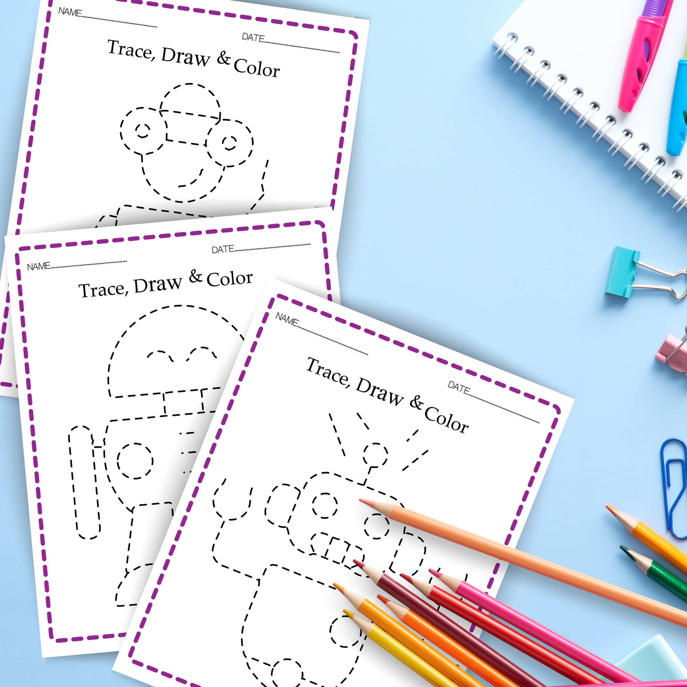 Robot Tracing Coloring Pages Toddler Writing Practice Printable PDF