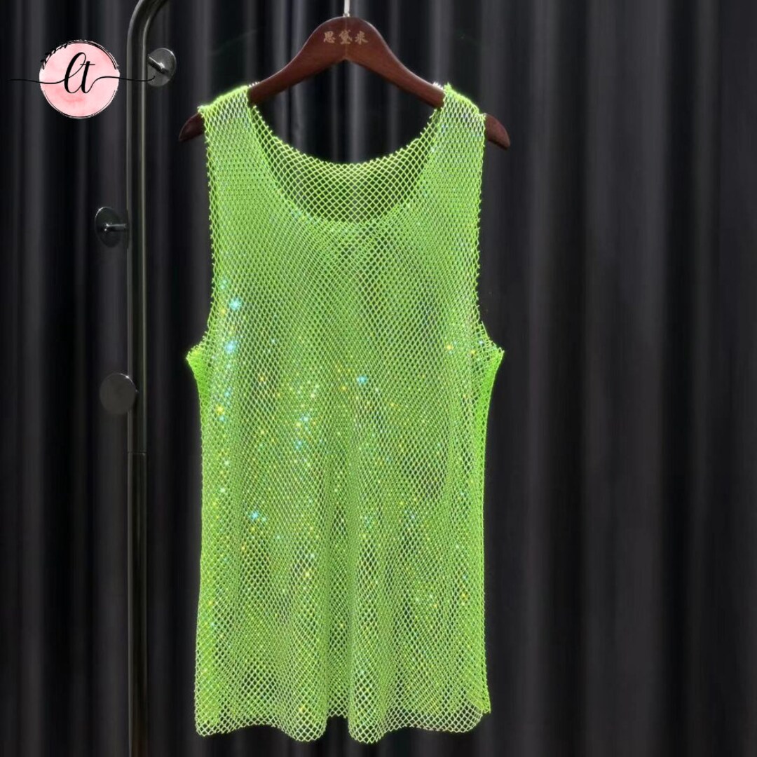 Men Rhinestone See Through Tank Top Unisex Sparkly Glitter Etsy