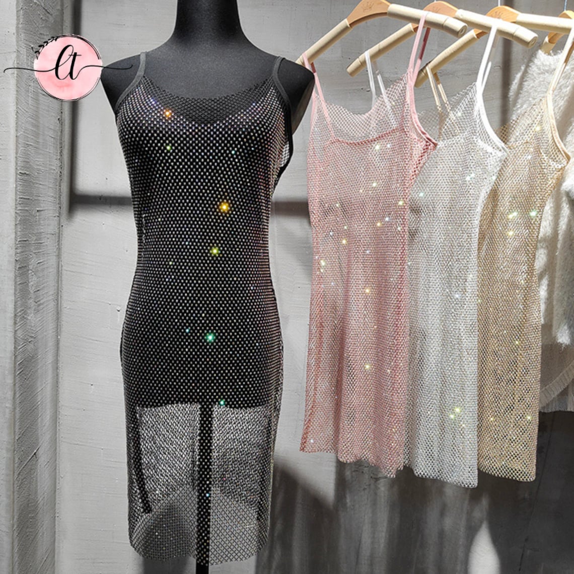 Holographic Rhinestone See Through Dress Sparkly Glitter - Etsy