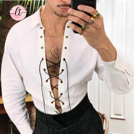 men's lace up front shirts