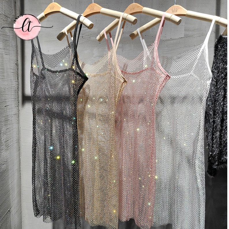 Holographic Rhinestone See Through Dress Sparkly Glitter - Etsy