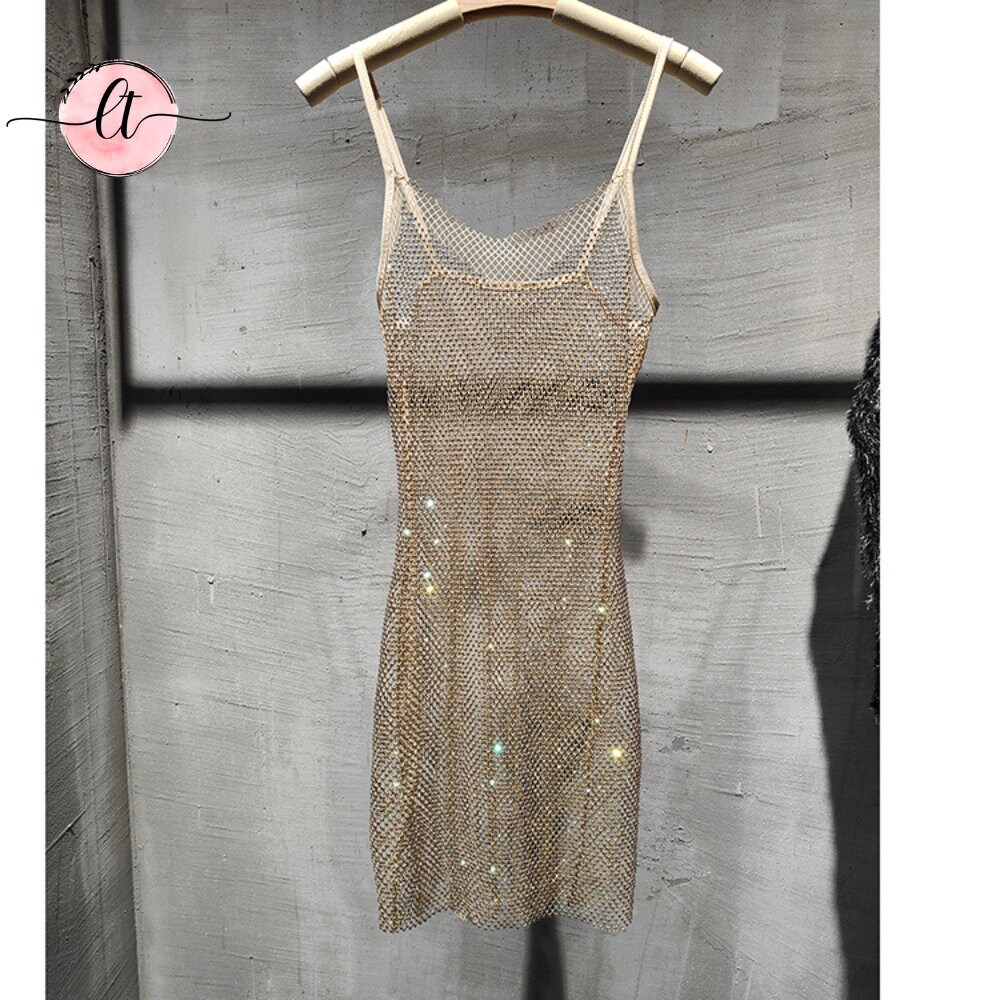 Holographic Rhinestone See Through Dress Sparkly Glitter - Etsy