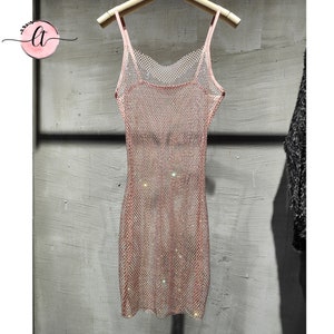 Holographic Rhinestone See Through Dress Sparkly Glitter Diamond ...