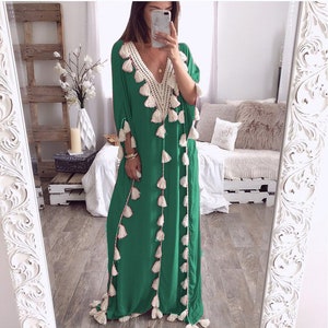 Muslim Moroccan Kaftan Abaya Dress Short Sleeve Ramadan Islamic Robe - Maxi Wedding Kaftan - Beach kaftan dress - kaftans for women