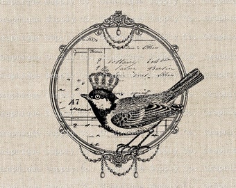 Vintage Bird Crown Clipart: Shabby Chic Printable (PNG JPEG)