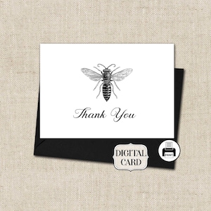 Abeja gracias nota tarjeta de felicitación- Tarjeta imprimible digital- Tarjeta de felicitación digital- Tarjeta imprimible descargable instantánea -cortar y doblar tarjeta -abeja