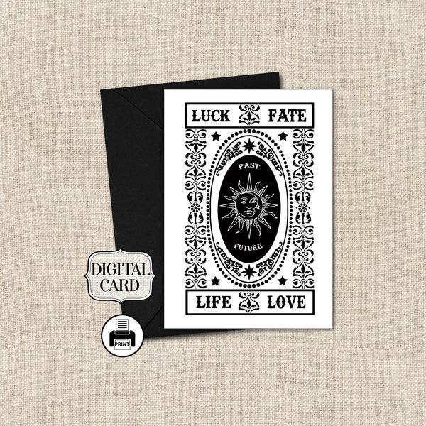 Fortune Teller Palm reader Luck Fate illustration Printable Card-Greeting Card- Instant Downloadable Digital Printable Card