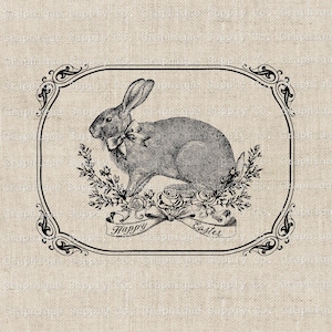 Illustration vintage de lapin de Pâques ClipArt joli cadre-Clip Art téléchargement numérique imprimable PNG JPEG 300 dpi graphiques antiques