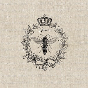 Clip art con corona floreale a forma di ape: stampabile in stile vintage (download digitale)