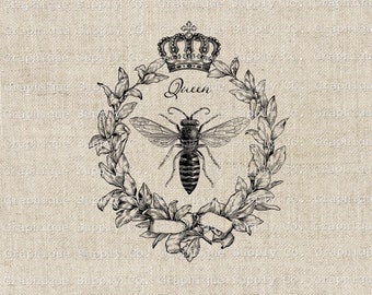 Bee Crown Floral Wreath Clip Art: Vintage Printable (Digital Download)
