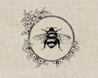 Clipart de guirlanda floral de abelha: sobreposição de logotipo elegante (download digital)
